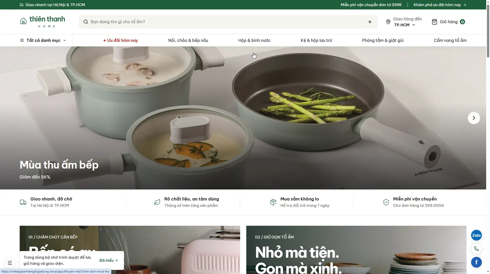 Web bán hàng đồ gia dụng Thiên Thanh Home