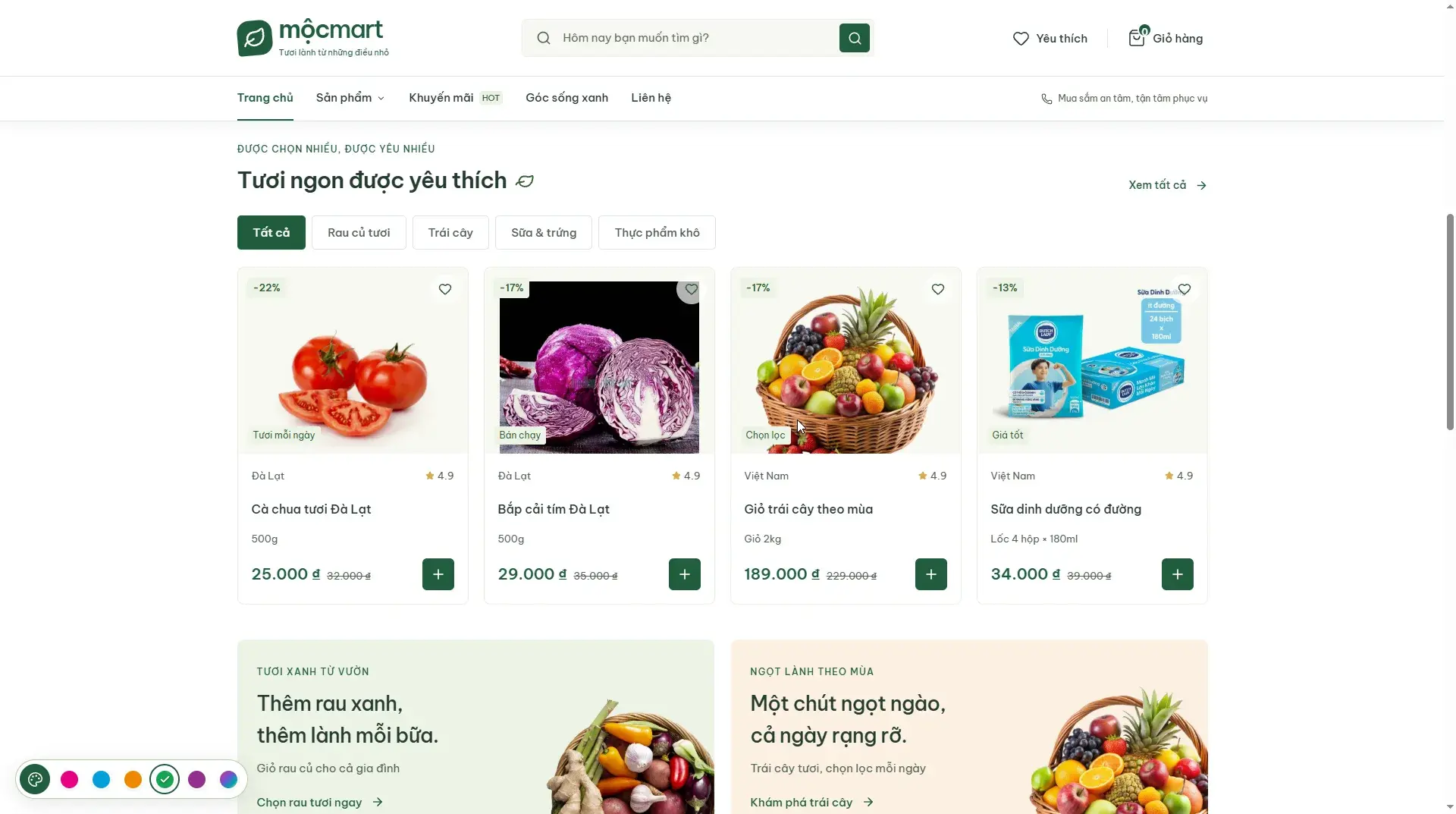 Web cửa hàng thực phẩm sạch Mộc Mart