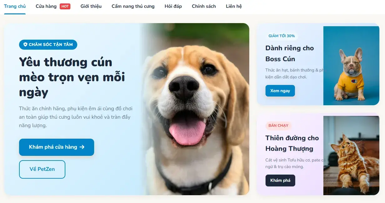 Web cửa hàng thú cưng PetZen