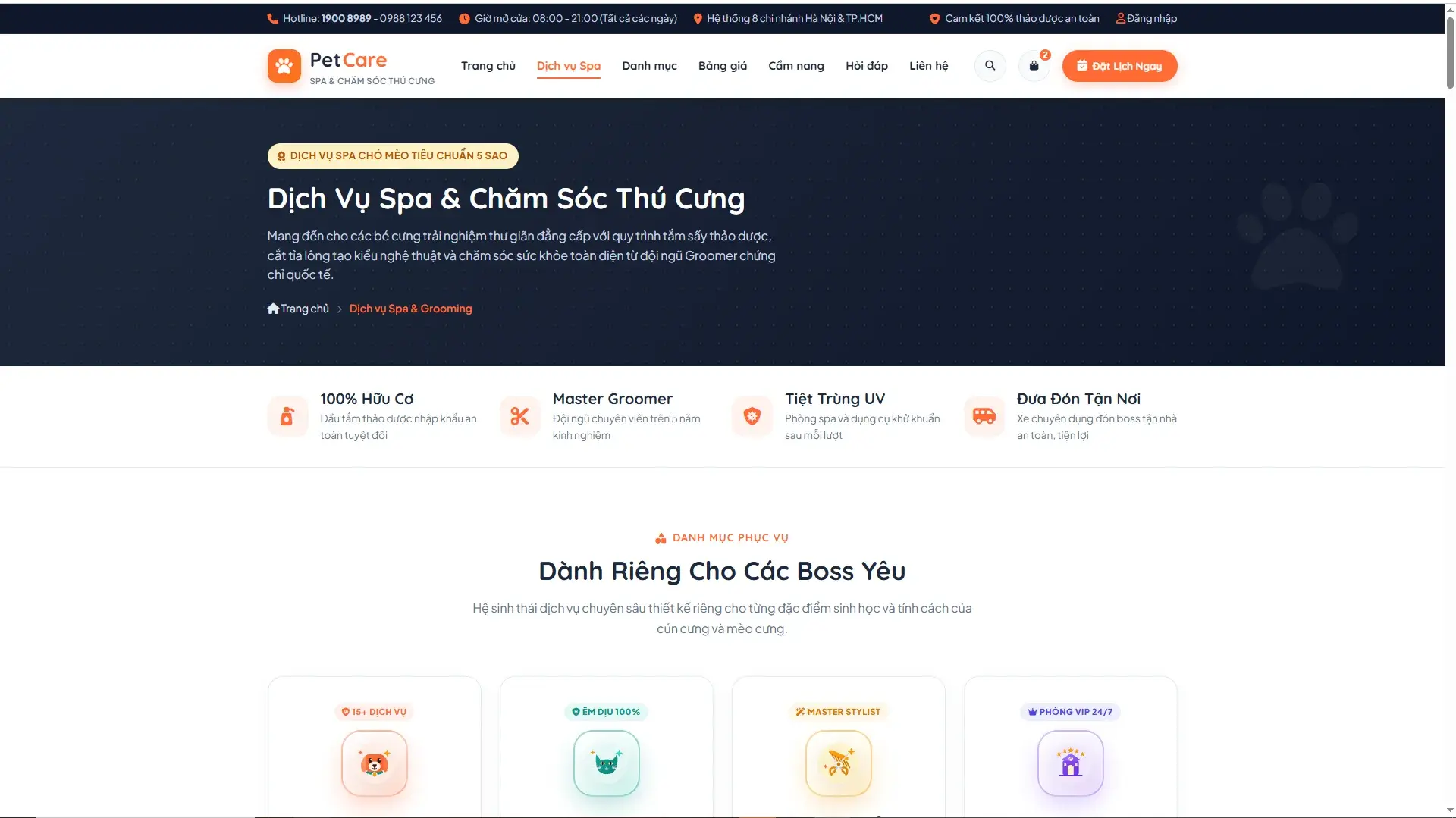 Web Spa & Chăm Sóc Thú Cưng PetCare